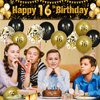 16th Birthday Decorations for Boys Girls Black and Gold Happy Birthday Yard Banner 18PCS 16th Birthday Confetti Balloons for Kids 16 Years Old Anniversary Birthday Party Supplies Outdoor Yard Decor