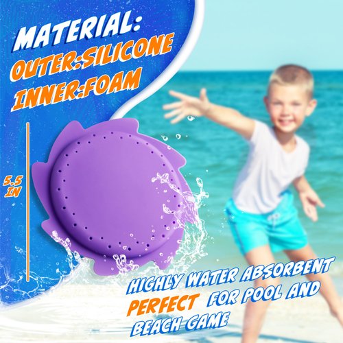 Billeeit Splash Water Flying Discs in 6 Bright Colors, Disc Water Toys with Portable Mesh Bag, Fun Pool, Beach Toys & Games, Outside Summer Toy for Kids 3+ 4-8-12 and Adult Beginners