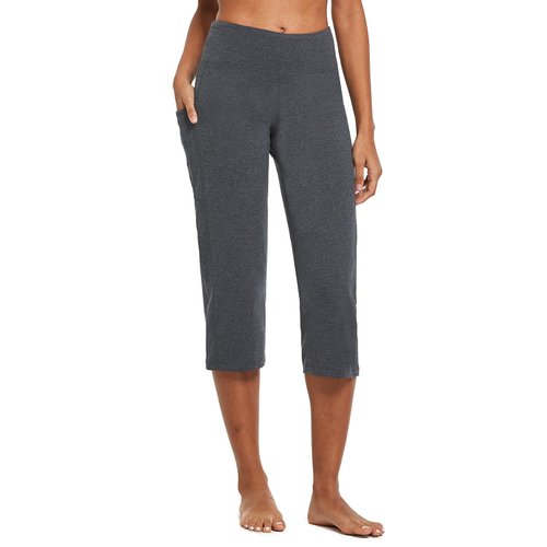 BALEAF Yoga Pants for Women Capris High Waist Leggings with Pockets Wide Leg Exercise Workout Crop Straight Open Bottom Charcoal L