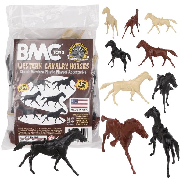 BMC Classic Western Cavalry Horses - 12pc Plastic Figure Playset Accessories