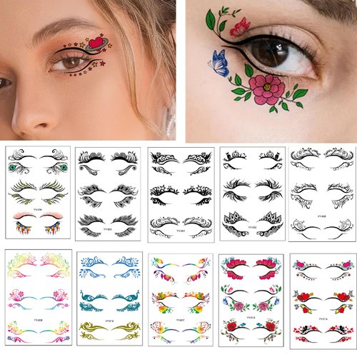 Generic 60pcs Eye shadow Tattoo Sticker Face Eye Stickers Party Eyeshadow Sticker Makeup Transfer Stickers for Women Face Eye Decoration