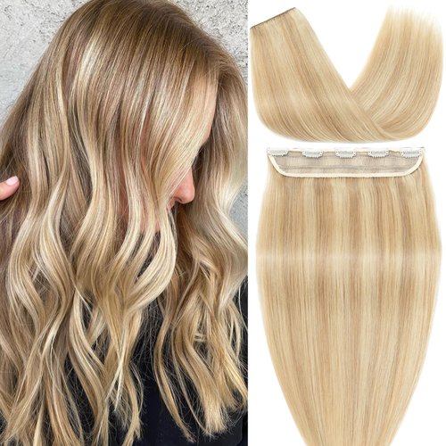 S-noilite Clip in Hair Extensions Human Hair Clip in Human Hair Balayage One Piece/5 Clips/3/4 Full Head Clip in Extensions 100% Remy Human Hair 24 Inch (60cm)-60g #18/613 Ash Blonde/Bleach Blonde