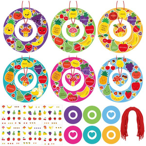 HyDren 24 Set Fruit of The Spirit Wreath Craft Kit for Kids Christian Religious DIY Wreath Craft Kit Make Your Own Fruit of The Spirit Ornament Sunday School Classroom Arts Activities Decor Supplies