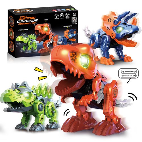 Aucogia 3-in-1 Electric Dinosaur Toys Aged for 6 7 8 9 10 Years Old Boys Kids Teens, Take Apart Toys with Light, Sound, and Move, STEM Educational Construction Building Toys, Christmas Birthday Gifts