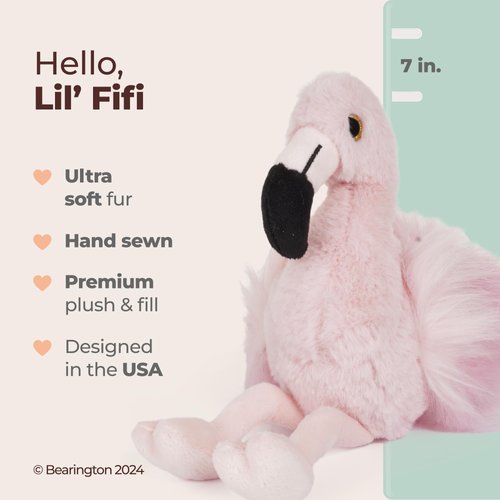 Bearington Lil’ Fifi Stuffed Animal: Stuffed Plush Flamingo Toy, Ultra-Soft 7” Fifi The Flamingo, Made with Premium Fill, Pink Fur and Fuzzy Wings; Machine Washable, Great Gift for Animal Lovers