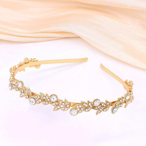 Oriamour Bridal Headband For Brides Bridesmaids Flower Girl Crystal Rhinestones Fashion Headbands For Women Wedding Headpieces For Women (Gold)