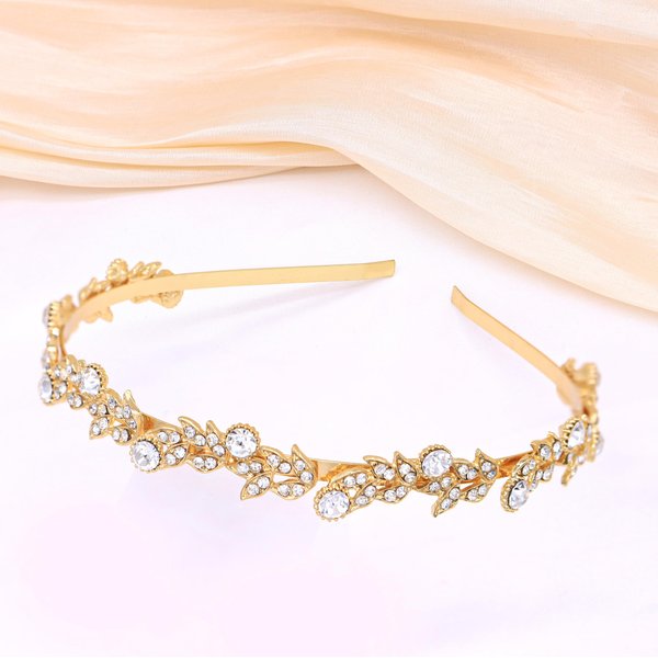 Oriamour Bridal Headband For Brides Bridesmaids Flower Girl Crystal Rhinestones Fashion Headbands For Women Wedding Headpieces For Women (Gold)