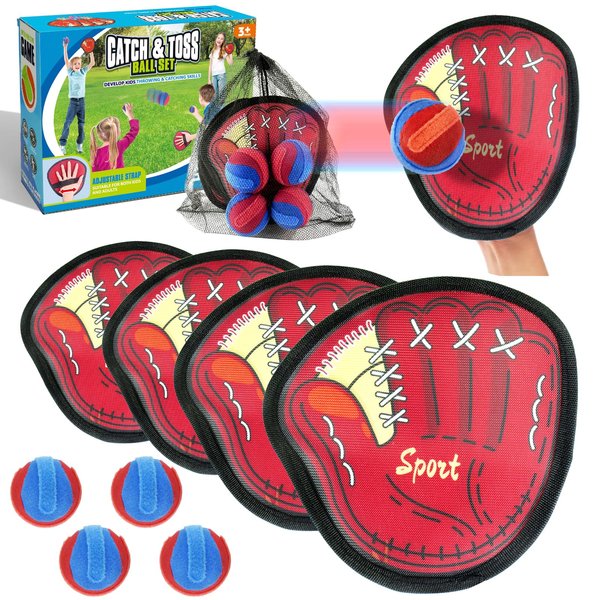 Toss and Catch Ball Set, Kids Training Glove Sports Toys, Outdoor Pool Beach Waterproof Toys, Yard Backyard Games with 4 Paddles 4 Sticky Balls Storage Bag, Stocking Stuffers for Boys Girls