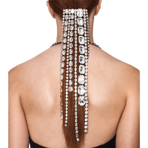 Rumtock Punk Gold Crystal Tassels Long Chain Hair Claw Snake Shape Headpiece for Women Girls Decorated Hair Clips for Ponytail Braiding Hair Chain Jewelry