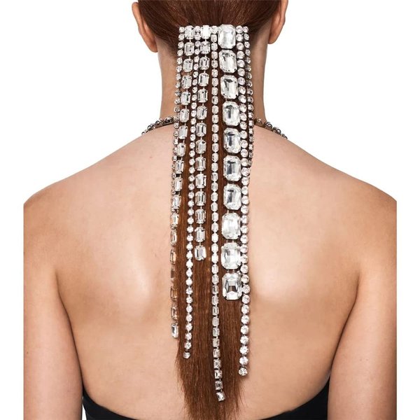 Rumtock Punk Gold Crystal Tassels Long Chain Hair Claw Snake Shape Headpiece for Women Girls Decorated Hair Clips for Ponytail Braiding Hair Chain Jewelry