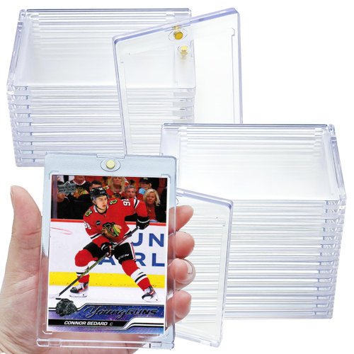 25 PCS Magnetic Card Holder for Trading Cards,35PT One Touch Card Holder 2-Piece with Gold Magnet Magnetic Card Holders for Game Trading Cards, Protectors for Sports Cards Standard Baseball Cards