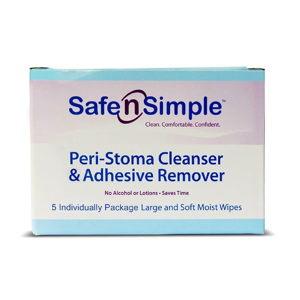 Safe n' Simple Adhesive Remover for Skin - 5"x7" 5 Wipes - Stoma Adhesive Remover Wipes - Alcohol Free Wipes for Sensitive Skin - No Sting Adhesive Remover Wipes