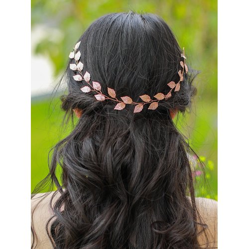 fxmimior Bridal Silver leaf Headband Wedding Headpiece Bridal Flower Crownwoodland Headband Bridal Headpiece Wedding Hair Accessories (gold)