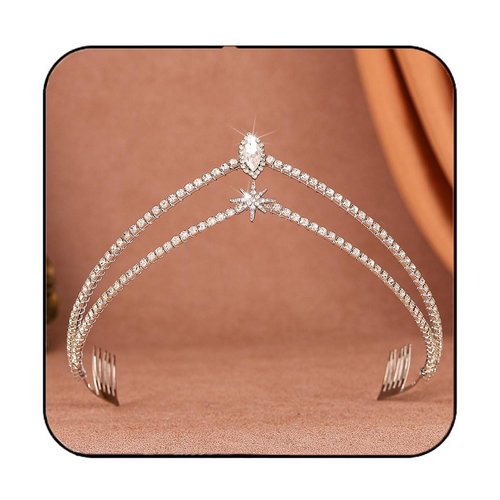GORTIN Rhinestone Wedding Crown Gold Star Headband Crystal Tiara Headpiece Princess Bridal Hair Accessories for Women (Silver)