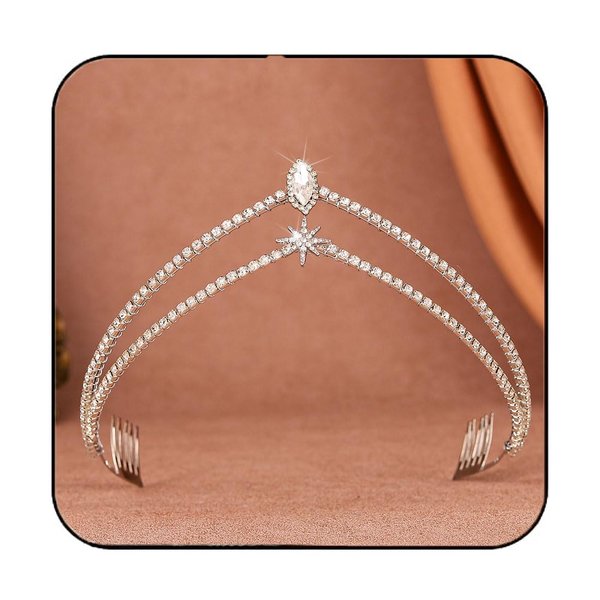 GORTIN Rhinestone Wedding Crown Gold Star Headband Crystal Tiara Headpiece Princess Bridal Hair Accessories for Women (Silver)