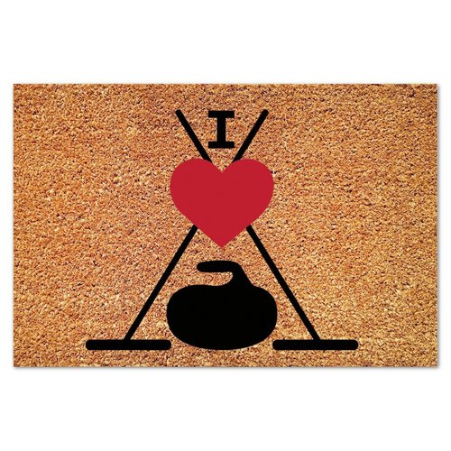 Curling, Curling Rock, Curling Broom, Winter Sports, Curling Rock Silhouette, Curling Sport, Curling Rock And Broom 24x36in Door Mat, Funny Doormat, Housewarming Gift, Wedding Gift, Closing Gift, Farm