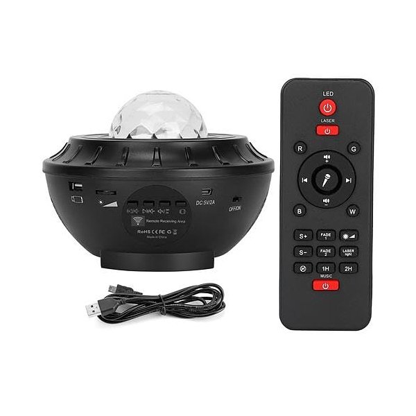 [Pack of 2] Star Projector Lamp RGBW Wireless Music Speaker Night Light USB Ocean Wave Projector Lamp w/Remote Control for Bedroom Ceiling