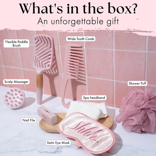 Lily England 7-Piece Christmas Gifts for Women - Luxury Self-Care Beauty Gift Set for Women & Teenage Girls with Hair Brush, Wide-Tooth Comb, Eye Mask & Hair Care Essentials - Premium Womens Gift Idea