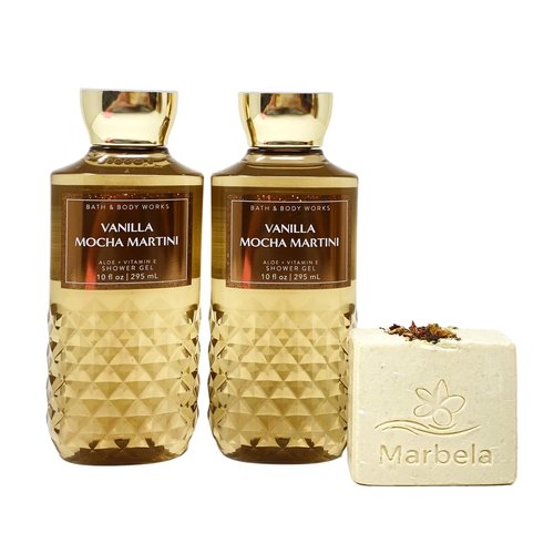 Bath & Body Works Vanilla Mocha Martini Shower Gel 2 Piece with a Creamy Rose Bar Soap - Full Size