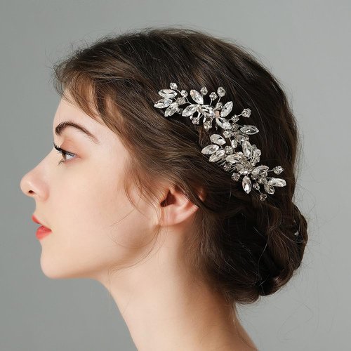 Teyglen Rhinestone Bride Wedding Hair Comb Bridal Crystal Headpiece Silver Delicate Hair Piece Decorative Hair Accessories Black Crystal Side Comb for Women Girls (Black)