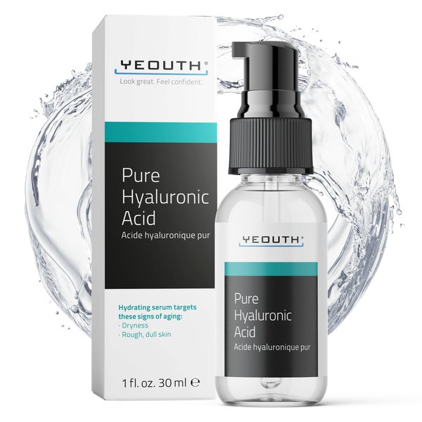 YEOUTH Pure Hyaluronic Acid Serum for Face 100%, Hydrating Serum for Dry & Dull Skin, Moisturizing Serum, Hyaluronic Serum for Face, Women & Men Face Serum 1oz