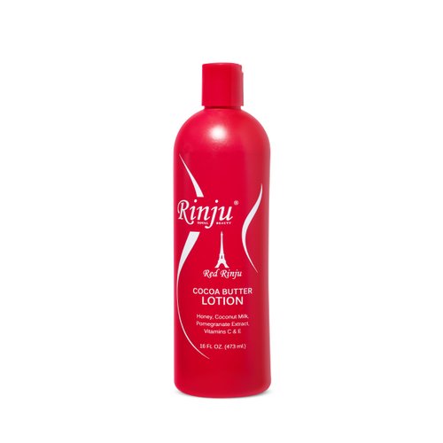 Rinju Cocoa Butter Lotion - Non-Greasy Lotion for Women & Men - 16 oz Cacao Butter Lotion for Extremely Dry Skin - Pomegranate Extracts & Vitamin C and E Moisturizer - Skin Care Essentials