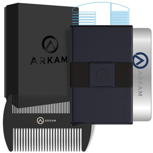 Arkam Beard and Mustache Comb Wallet - Premium RFID Blocking Card Holder, Fine Tooth Grooming Comb for Beards, Minimalist Wallet (Matte Black)