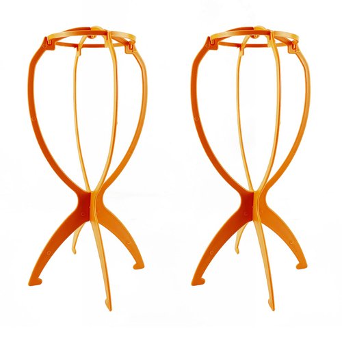 EOOCET Wig Stand, Portable Wig Holder Wig Head Stand for Multiple Wigs, Durable Display Stand Tool for Wig, Hat and Cosplay Mask, Travel Wig Stand, 2 Packs, Orange