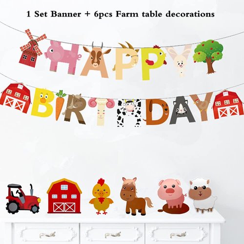 7 Pcs Farm Themed Party Supplies,Indoor and Outdoor Farm Animals 3D Table Decoration,Include Farm Animals Centerpieces and Farm Happy Birthday Banner