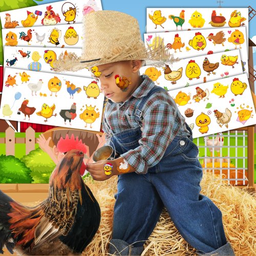 Generic Chicken Temporary Tattoos Birthday Party Supplies Favors Decorations Super Cute 96PCS Fake Tattoos Stickers for Boys Girls School Classroom Rewards Gifts Ideal