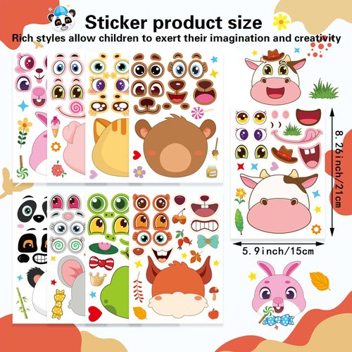 27 Sheets Animal Stickers for Kids, Make-a-face Sticker Sheets Make Your Own Animal Mix and Match Sticker Sheets, Stickers for Kids Classroom, Kids Party Favor Supplies Birthday Craft