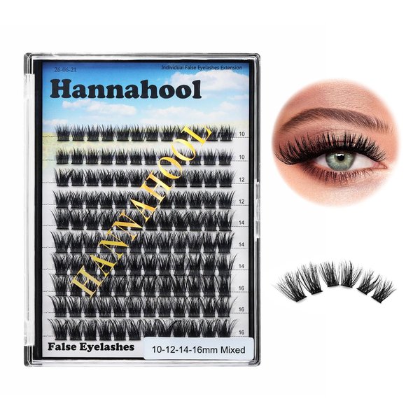 Hannahool 120pcs D Curl Individual Wide Stem Cluster DIY Eye Lashes Extensions Mixed 10-12-14-16mm/14-16-18mm/12-14-16mm Makeup Dramatic Volume Lashes (mixed 10-12-14-16mm)