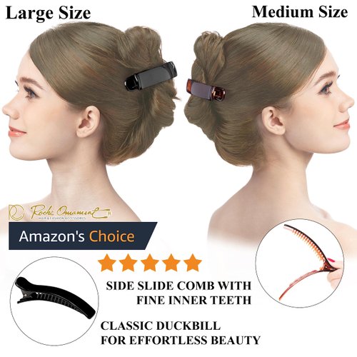 RC ROCHE ORNAMENT 6 Pcs Womens Classic Alligator Duckbill Clips Side Slide Firm Grip Barrettes Girls Beauty Accessory Plastic Pin Hairclip Clamps Beautiful Hair Décor, Medium Black