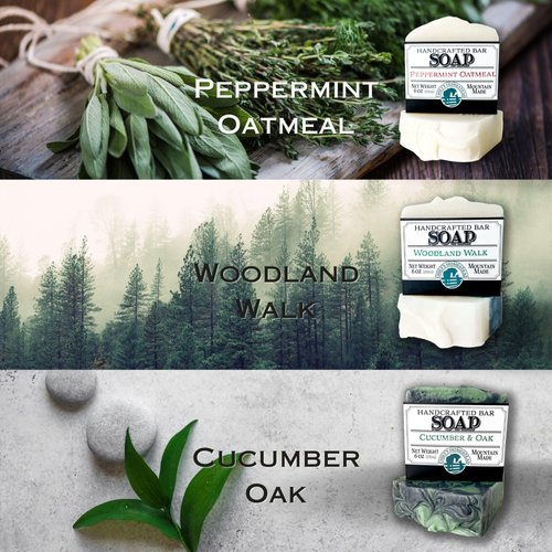 Emily's Homestead Natural Variety Bar Soap, 3 Pack, Cucumber Oak, Peppermint Oatmeal, Woodland Walk, Gift Set