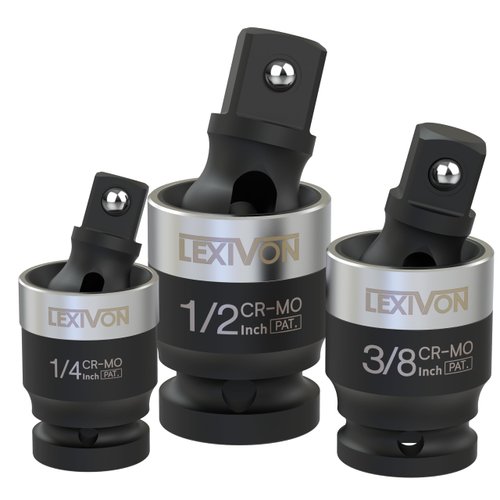LEXIVON Premium Impact Universal Joint Socket Swivel Set | 3-Piece Ball Spring Design 1/2", 3/8", and 1/4" U-Joint Drive | Cr-Mo Steel - Full Impact Grade (LX-113)