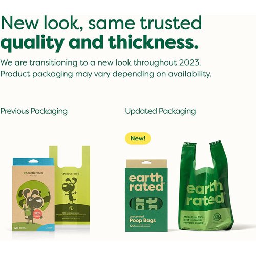 Earth Rated Dog Poop Bags with Handles, Easy Tie and Guaranteed Leakproof, Unscented, 120 Handle Bags