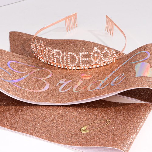 BAHABY Bachelorette Party Decorations, Bride To Be Sash & Crowns for Women, Rose Gold Tiara, Bridal Shower Decorations, Bachelorette Party Favors, Bachelorette Gifts for Bride