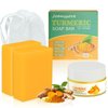 Joanssore Turmeric Soap Bar Turmeric Eye Cream Set of 3 Turmeric Cleansing for Face & Body 100％ Natural Handmade Ginger Soap Organic Turmeric Moisturizer for Spots and Dark Circles Skin Care Set