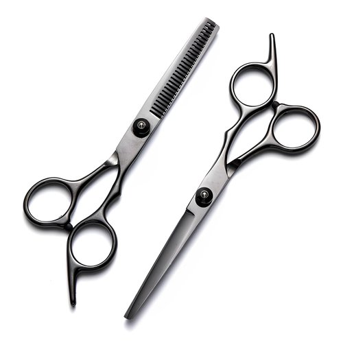 Hair Cutting Scissors Kit 11PCS, Hair Scissors Professional Haircut Scissors with Japanese Stainless Steel Hair Shears, Thinning Shears, Haircut Accessories in Leather Case for Salon/Home (Black)