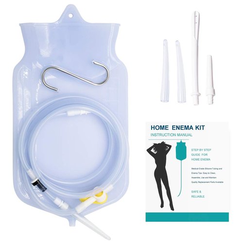 Enema Bag Kit for Colon Cleansing, 2 Quart Open Top Enema Bag with Silicone Hose - Reusable Home Coffee & Water Colon Cleansing Enemas