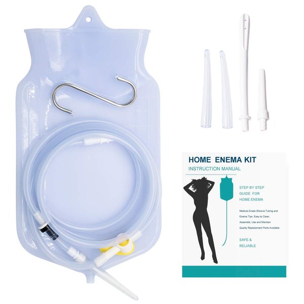 Enema Bag Kit for Colon Cleansing, 2 Quart Open Top Enema Bag with Silicone Hose - Reusable Home Coffee & Water Colon Cleansing Enemas
