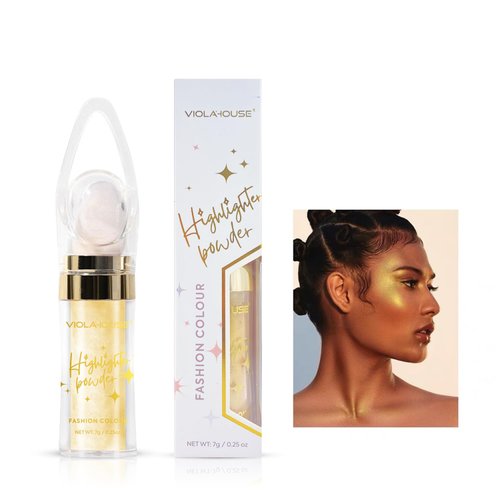 VIOLA HOUSE Highlighter Powder Stick, High Gloss Face Powder Stick,Shimmer Glitter Patting Powder for Festival Party Makeup Face, Hand, Body, Arms,Collarbones. 7g/0.25oz (Yellow)