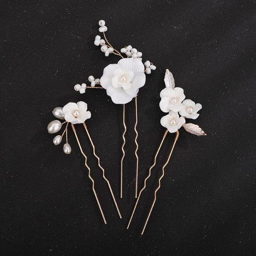 Teyglen 3pcs Wedding Hair Pins Bridal Flower Hair Pins Floral Flower Leaf Hair Pieces for Bride P...