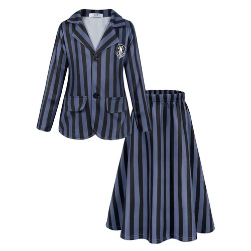 Sukyfecde Black Uniform Girls Family School Uniform Nevermore Costume Stripe Shirt Kids Clothes Outfits Size 10 (9-10 Years)