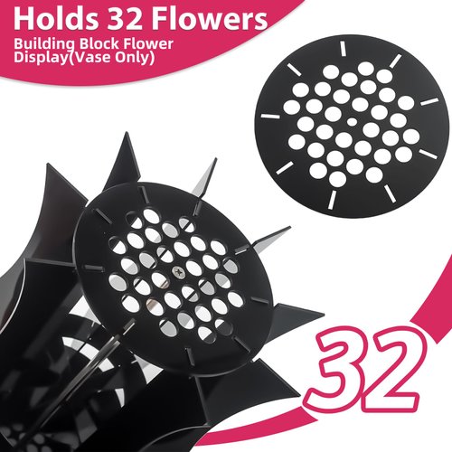 Vase Holder fit for Lego Flowers Bouquet - Acrylic Puzzle Vase fit for Lego Botanical Collection Building Set, Adult Gift Display Stand for Roses Orchid Sunflower Tulips Daffodils Lotus (Black)