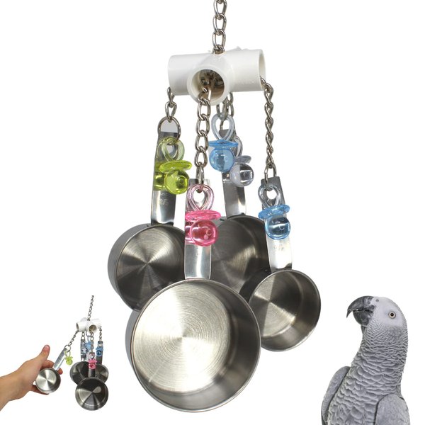 Clacker Bonka Bird Toys Colorful Durable Stainless Steel Pullable Parrot Macaw African Grey Cockatoo (Single Clacker, White)