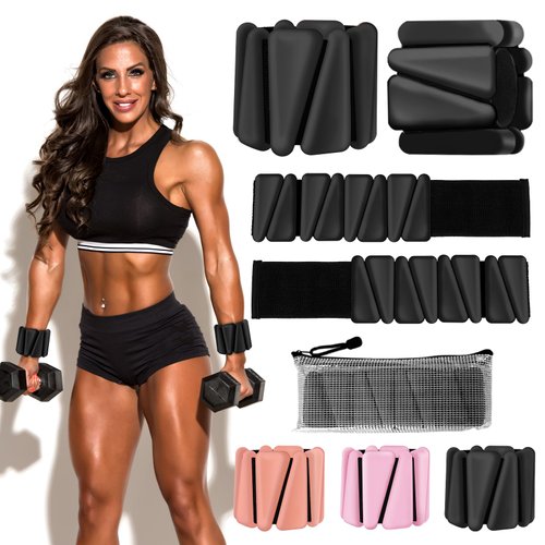 Wrist Ankle Weights for Women, Adjustable Weighted Wristbands Set of 2 (1 lb Each) Wearable Silicone Leg Arm Weights for Walking, Pilates, Yoga, Swimming, Barre, Strength Training (Black)