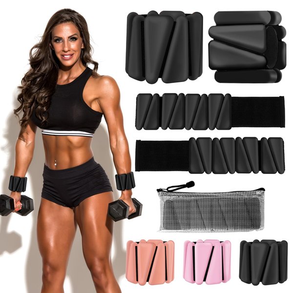Wrist Ankle Weights for Women, Adjustable Weighted Wristbands Set of 2 (1 lb Each) Wearable Silicone Leg Arm Weights for Walking, Pilates, Yoga, Swimming, Barre, Strength Training (Black)