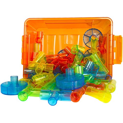Think Fast Toys - Translucent Plastic Tube Manipulatives Set in Assorted Colors with Storage Container (64 Pieces) - STEM and Learning From Home Toys