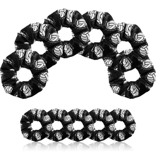 12 Pieces Silk Hair Scrunchies Volleyball Sport Hair Elastic Satin Ties Bands Ponytail Holders for Players Teams Gifts Wristband Decoration Hair Accessories Women(Black)